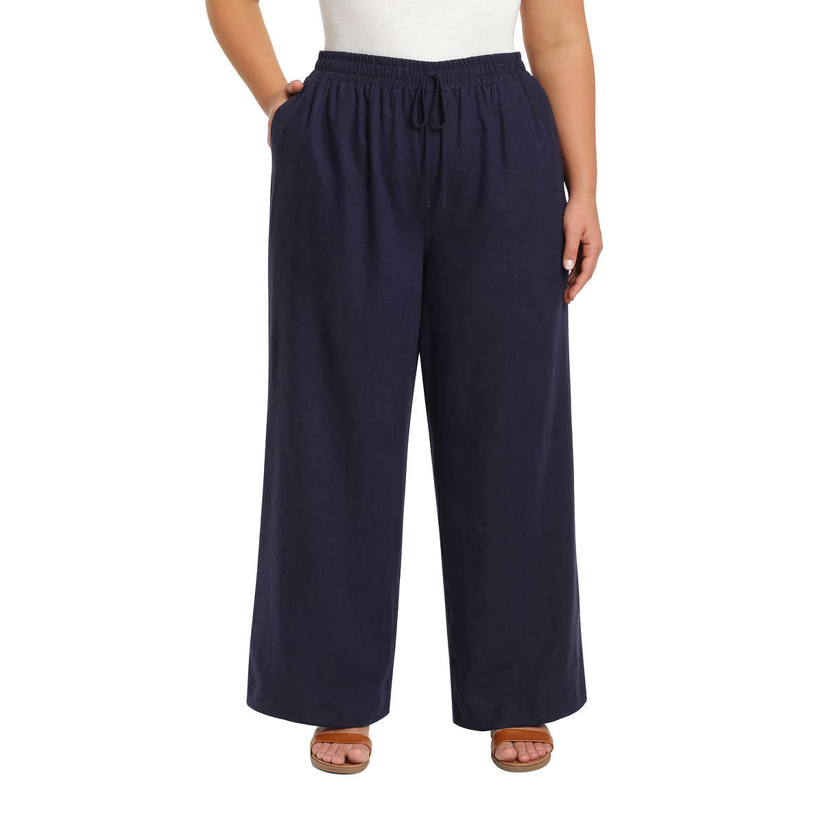 Briggs Women's Wide Leg Lightweight Linen Blend 2 Pockets Floral Pants