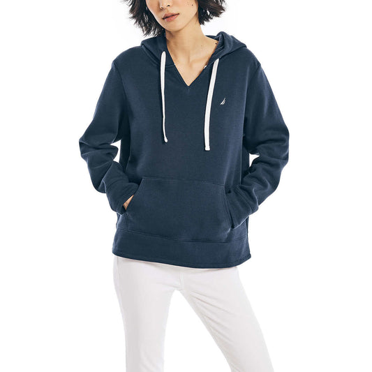 Nautica Women's V-Neck Kangaroo Front Pocket Sweatshirt Cotton Blend Hoodie