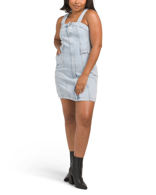 On Twelfth Women's Front Zip Closure Sleeveless Denim Mini Dress