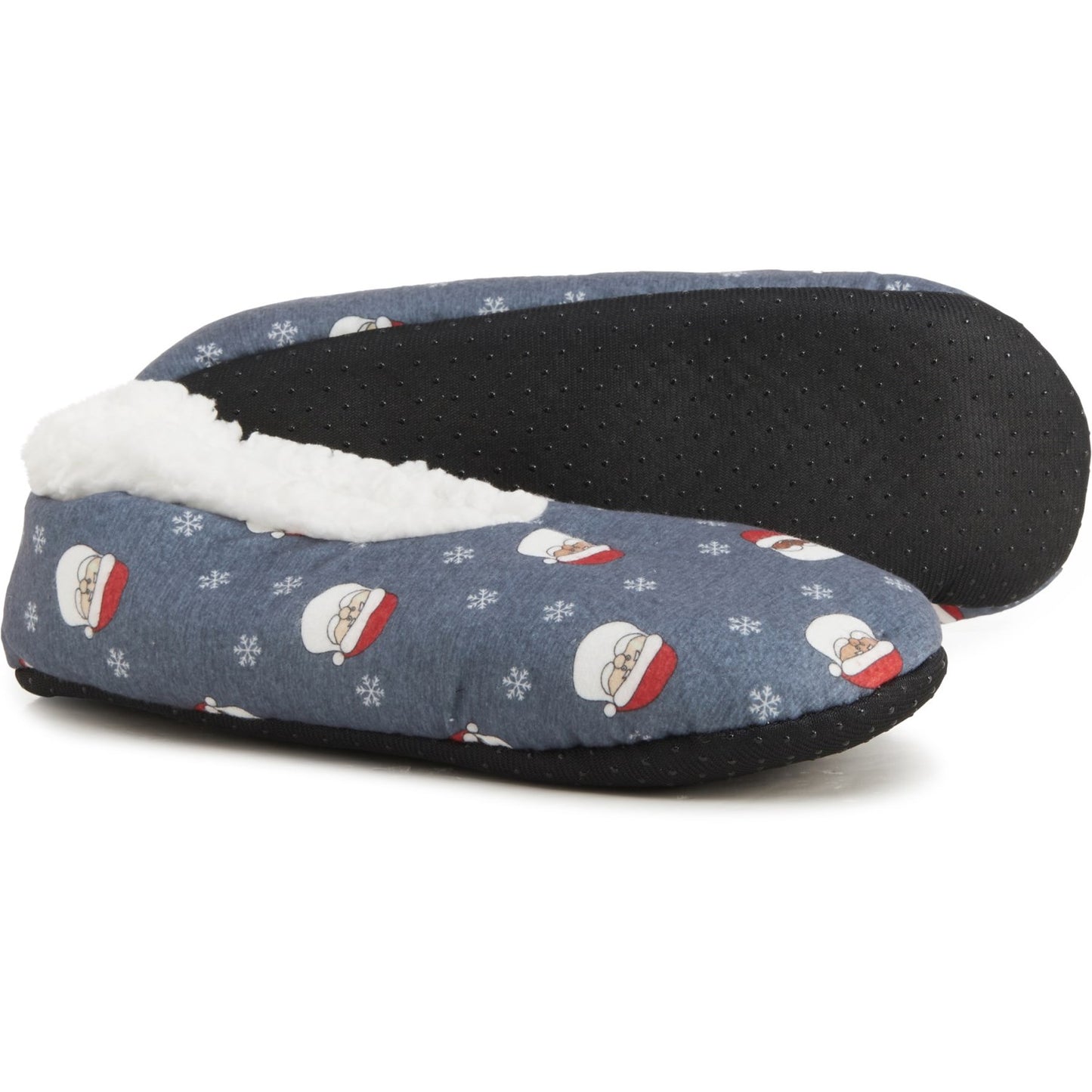 Rae Dunn Women's Santa Print Plush Faux Fur Christmas Cozy Slippers