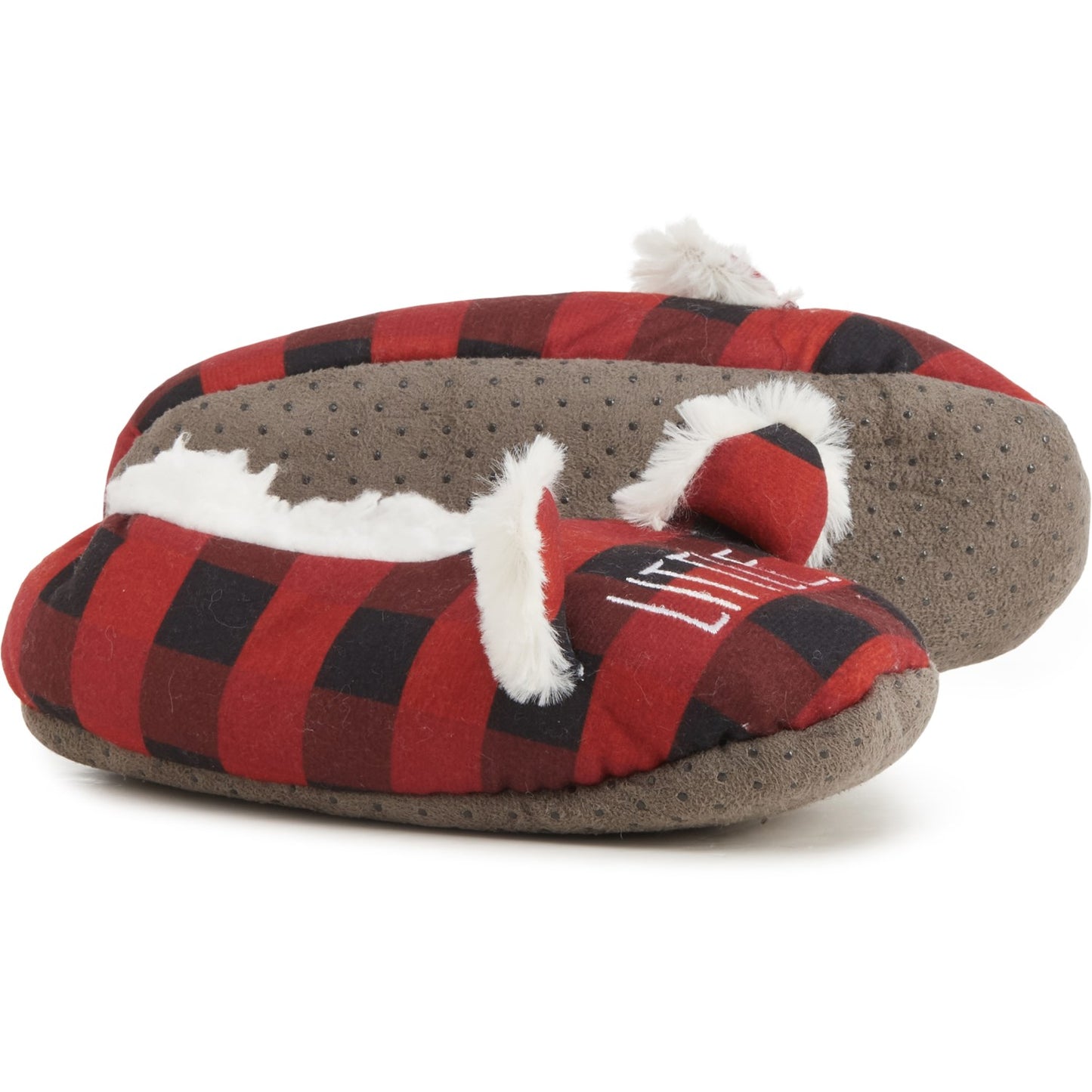Rae Dunn Boys and Girls Little Bear Plush Faux Fur Lining Plaid Christmas Cozy Slippers
