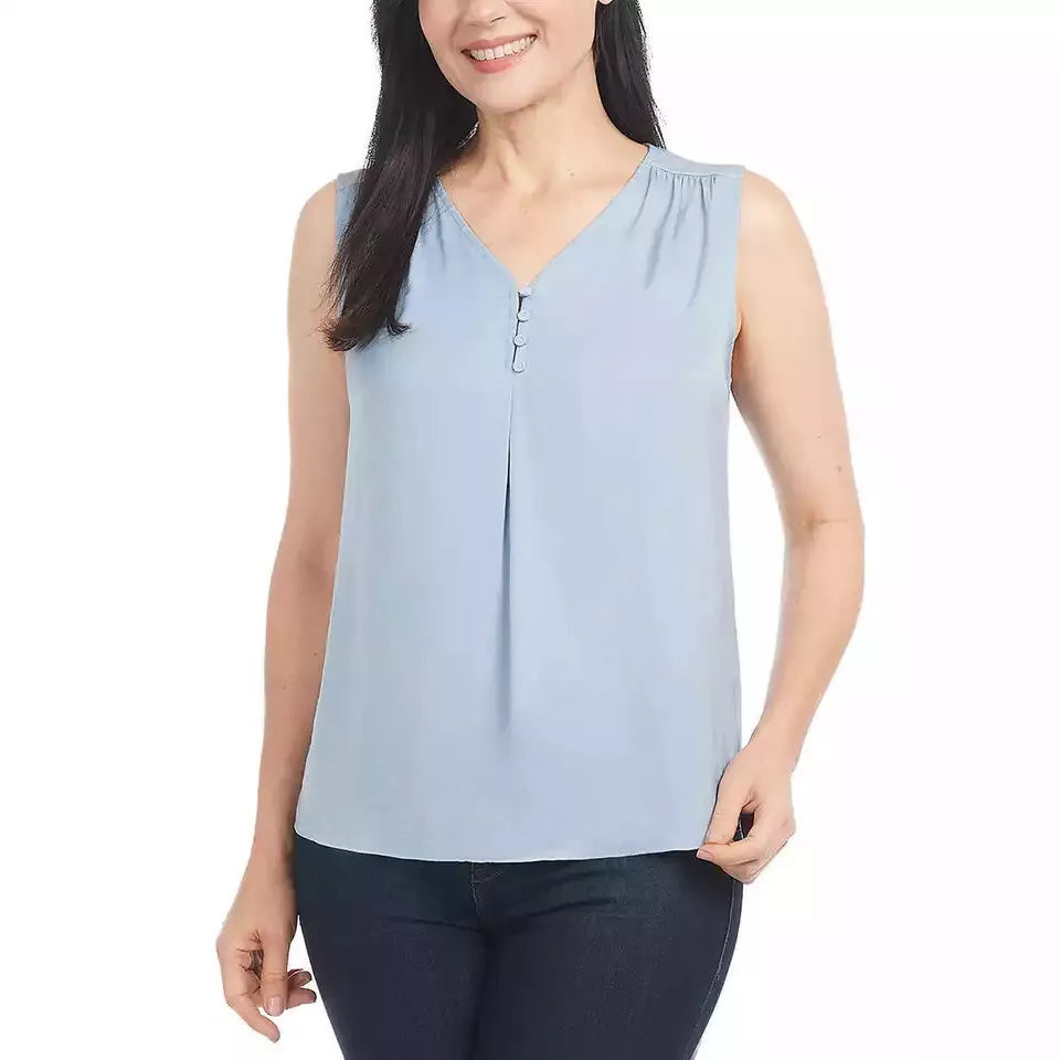 Hilary Radley Women's Sleeveless V-Neck Lightweight Blouse Top