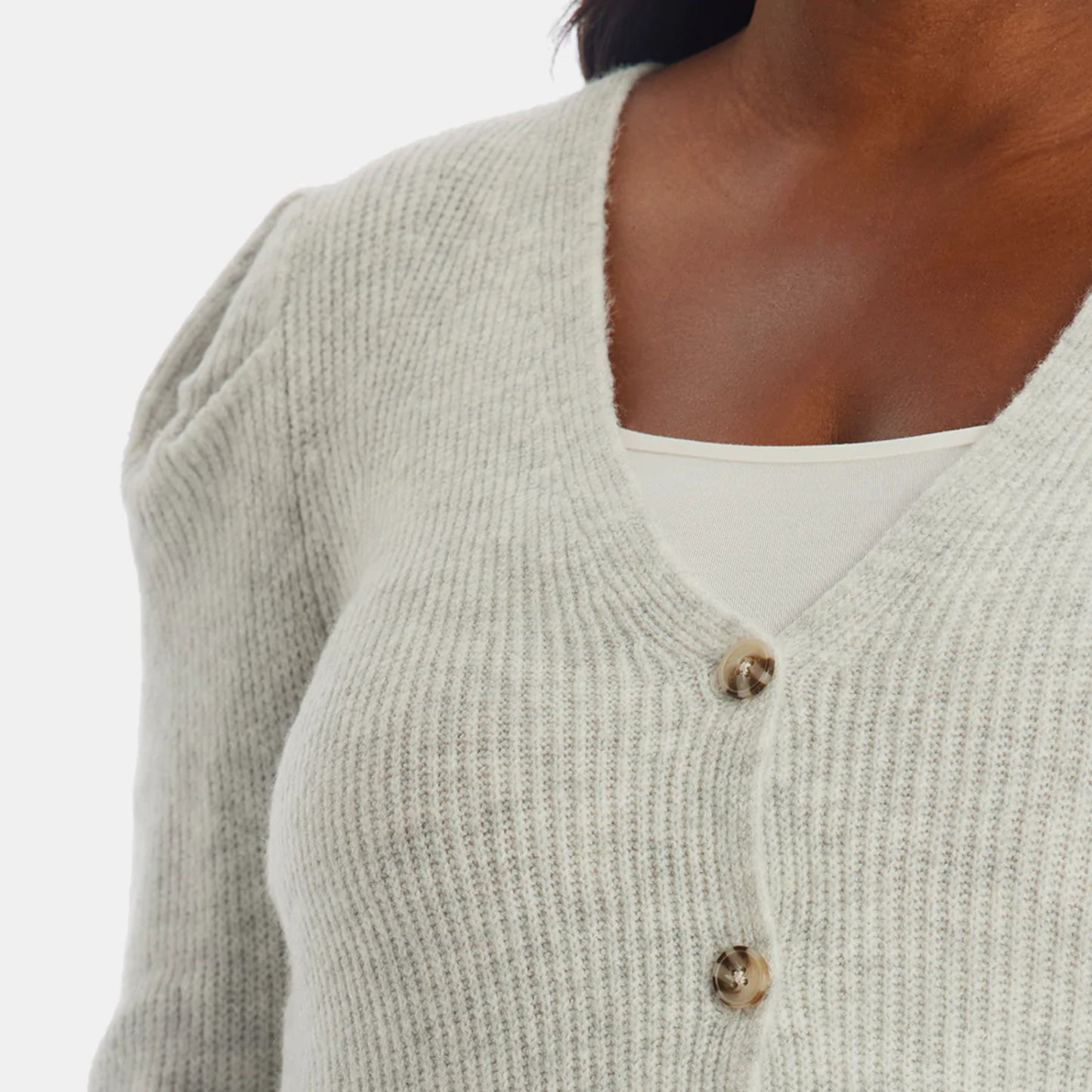 1.STATE Women's Plus Puff Long Sleeve Button Front Top Soft Knit Cardigan