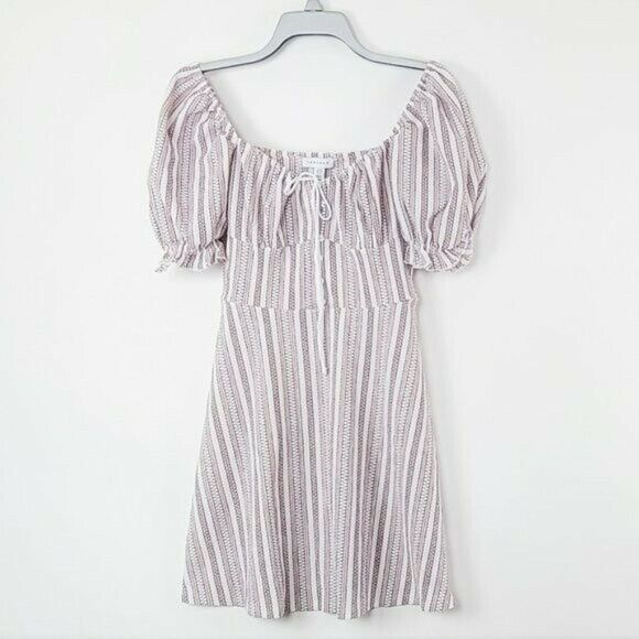 TOPSHOP Textured Stripe Puffed Sleeves Mini Dress