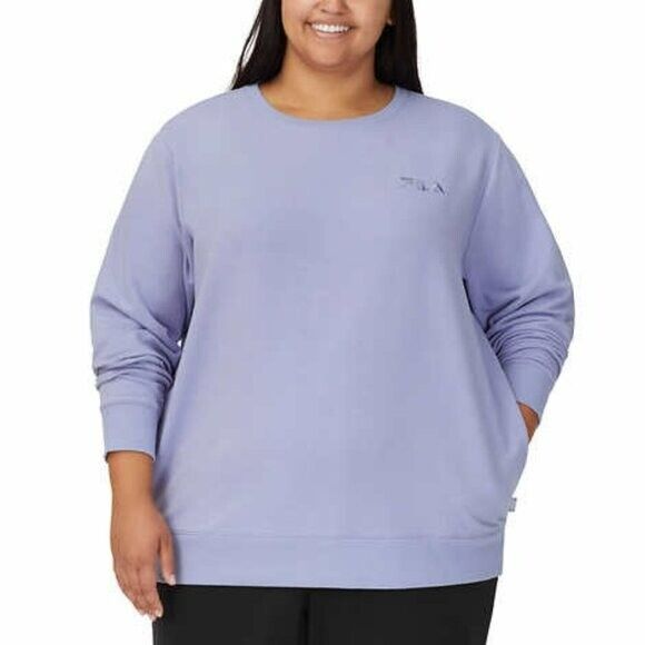 FILA Soft Cotton Blend French Terry Crewneck Relaxed Fit Sweatshirt Top