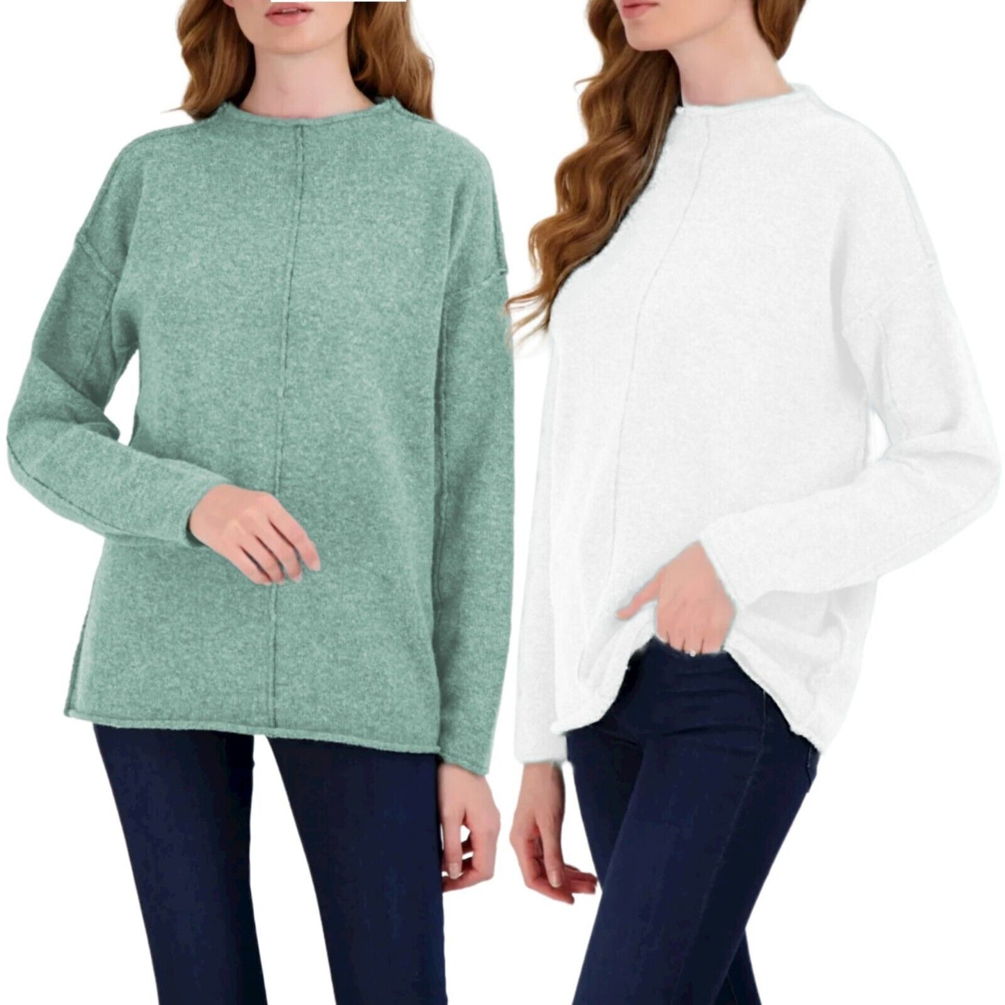 STITCHDROP Funnel Cloud Soft Raw Seam Contrast Stitch Tunic Sweater S,M,L