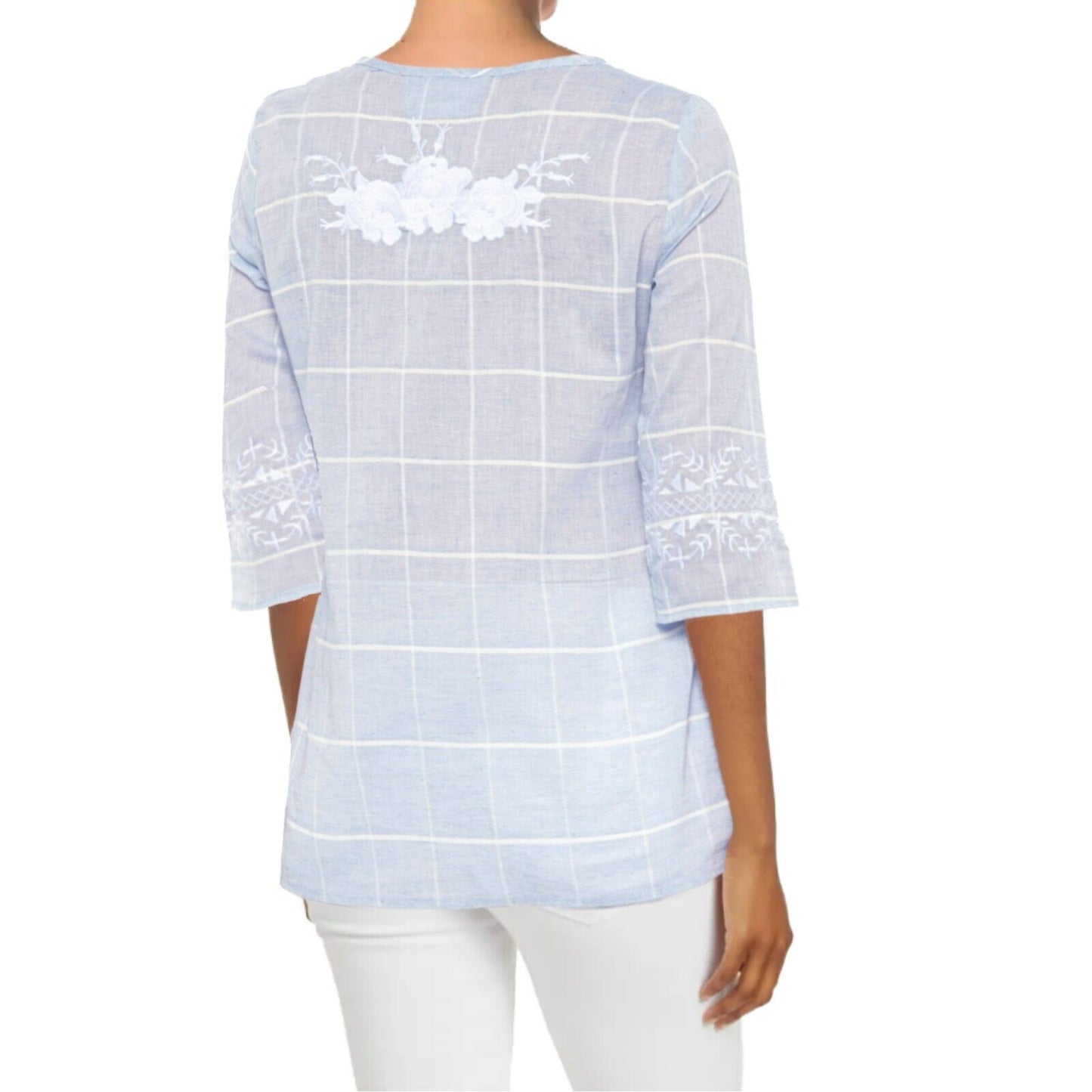 PAPARAZZI Women's Embroidered Tassels Tie Cotton Blouse Tunic