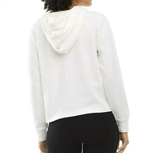 DANSKIN Women's Textural Ribbed Cotton Sweatshirt Active Top Hoodie
