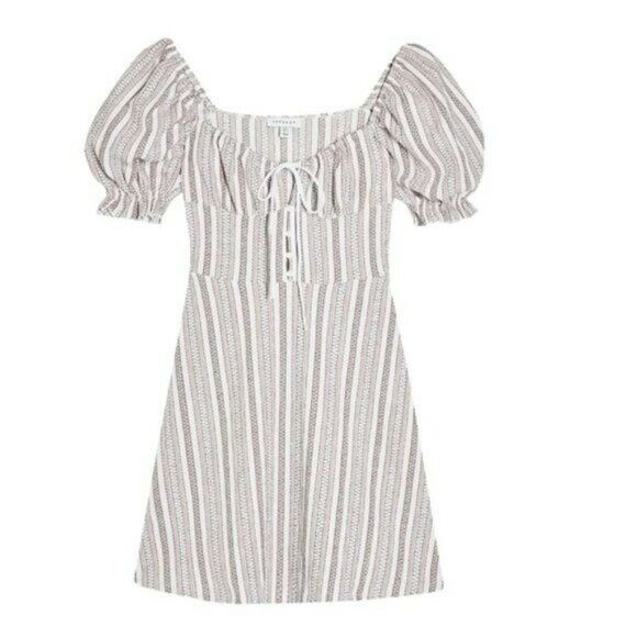 TOPSHOP Textured Stripe Puffed Sleeves Mini Dress