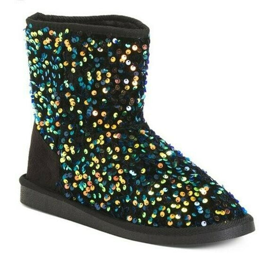 Olivia Miller Women's Cozy Sparkle Sequin Sherpa Lined Booties