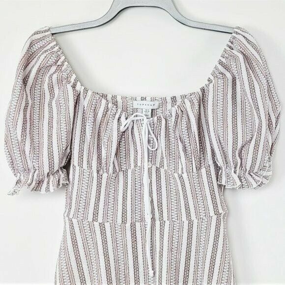 TOPSHOP Textured Stripe Puffed Sleeves Mini Dress