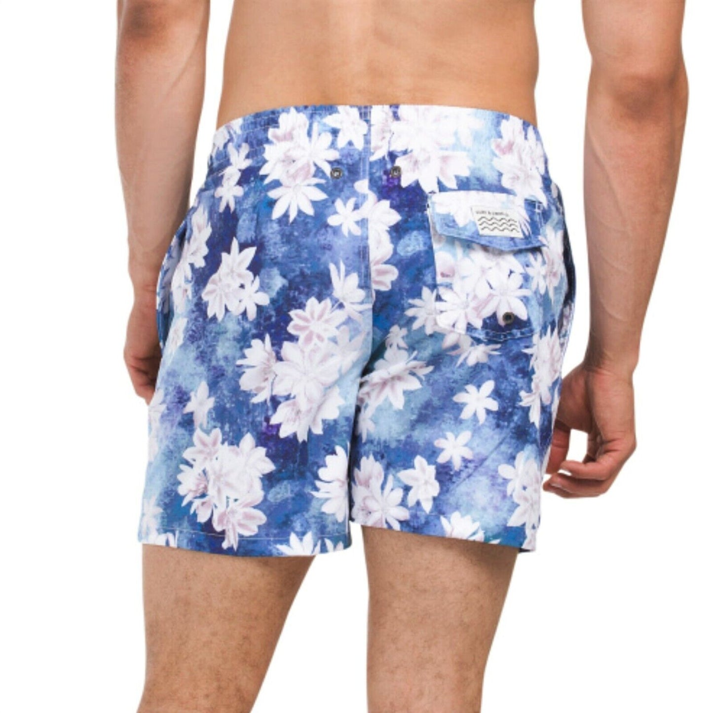 Trunks Surf & Swim Men's Floral Watercolor Print Drawstring Beach Pool Swim Shorts