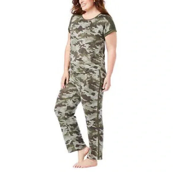 Lucky Brand Women's Plus Super Soft Camo Print 4-Piece Lounge Pajama Set