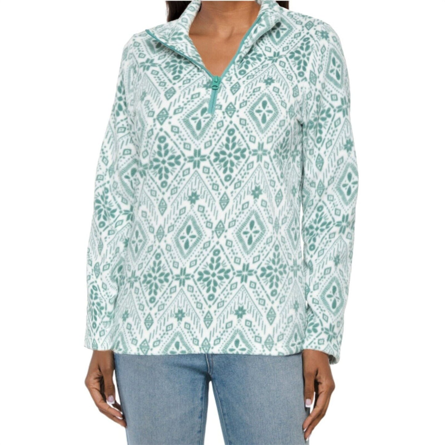North River Women's Cozy Quoter Zip Neck Long Sleeve Printed Sweatshirt Top