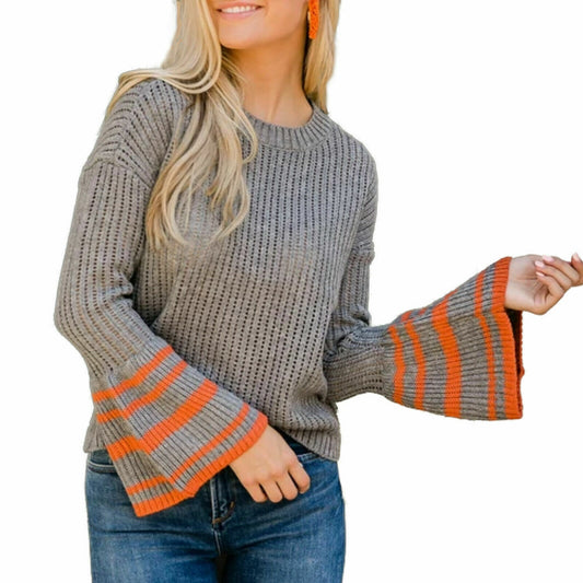 Jack By BB Dakota Women's Flare Stripe Sleeves Lightweight Knit Top Sweater