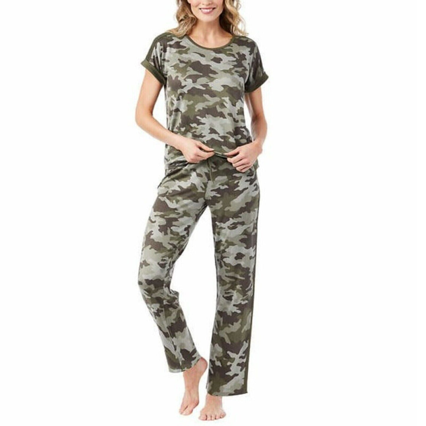 Lucky Brand Women's Plus Super Soft Camo Print 4-Piece Lounge Pajama Set
