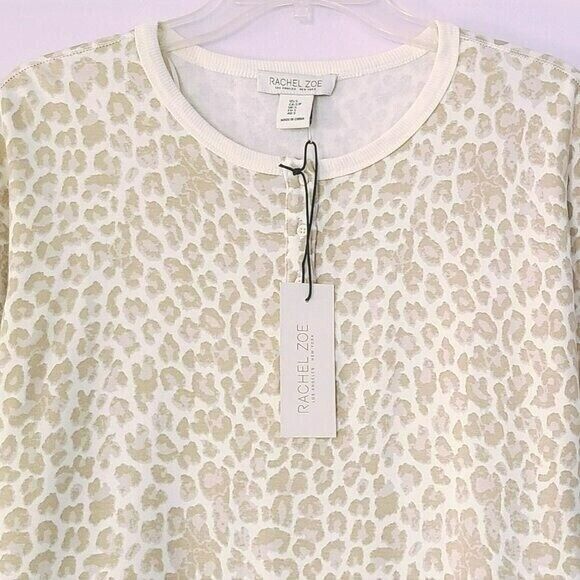 NWT RACHEL ZOE Leopard Print Super Soft Henley Top Sweatshirt S,M