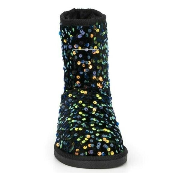Olivia Miller Women's Cozy Sparkle Sequin Sherpa Lined Booties
