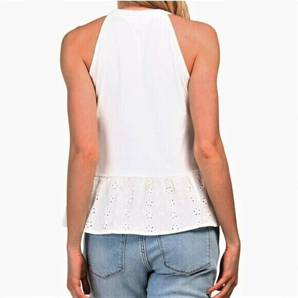 ADIVA Floral Eyelet Peplum Hem Tassels Tie Cotton Tank Top