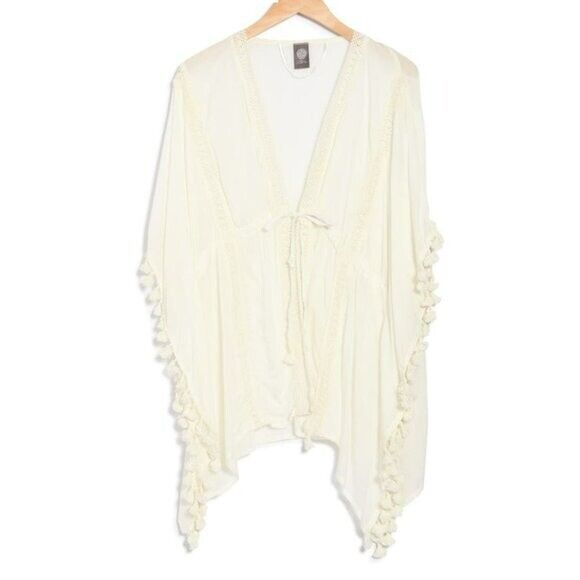 VINCE CAMUTO Lace Insert Tassel Trim Swim Cover-up Top