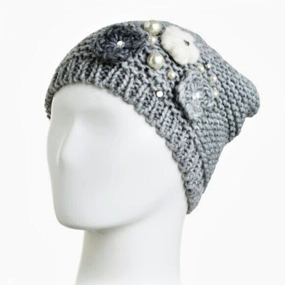 CINTELLI & GALLUZZO Made In Italy Flower Applique Wool Blend Beanie Hat