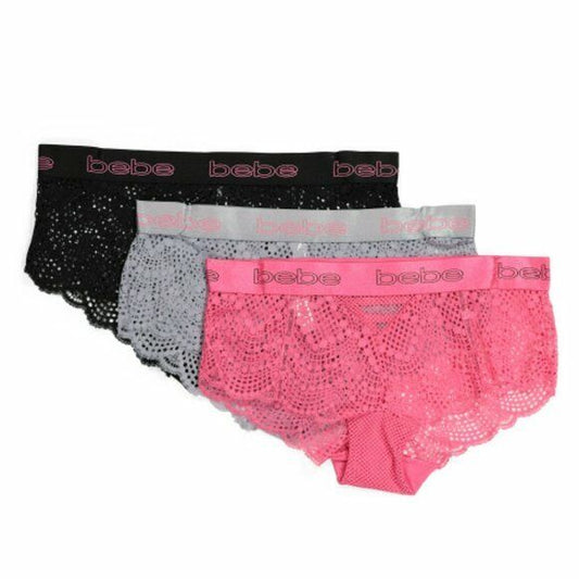Bebe Women's Plus 3-Pack Lace Logo Waist Hipster Panties