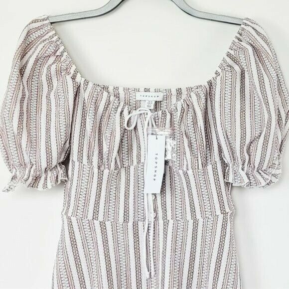 TOPSHOP Textured Stripe Puffed Sleeves Mini Dress