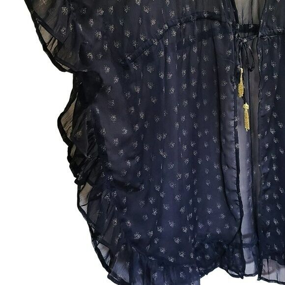 Blue Island Women's Plus Ruffle Trim Tie Front Printed Sheer Cover Up