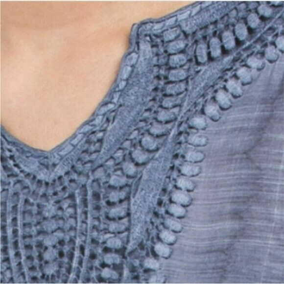 SPENSE Women's Boho Crochet Neck Bell Sleeve Relaxed Fit Blouse Tunic