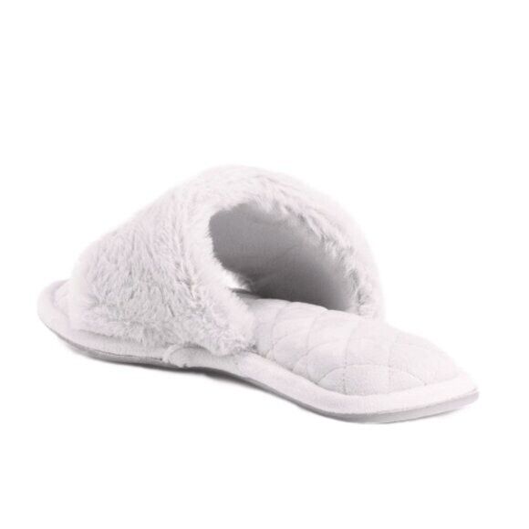 RAE DUNN Be Kind Quilted Faux Fur Cozy Slide Slippers