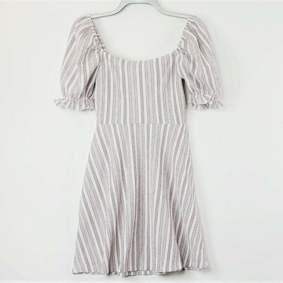 TOPSHOP Textured Stripe Puffed Sleeves Mini Dress