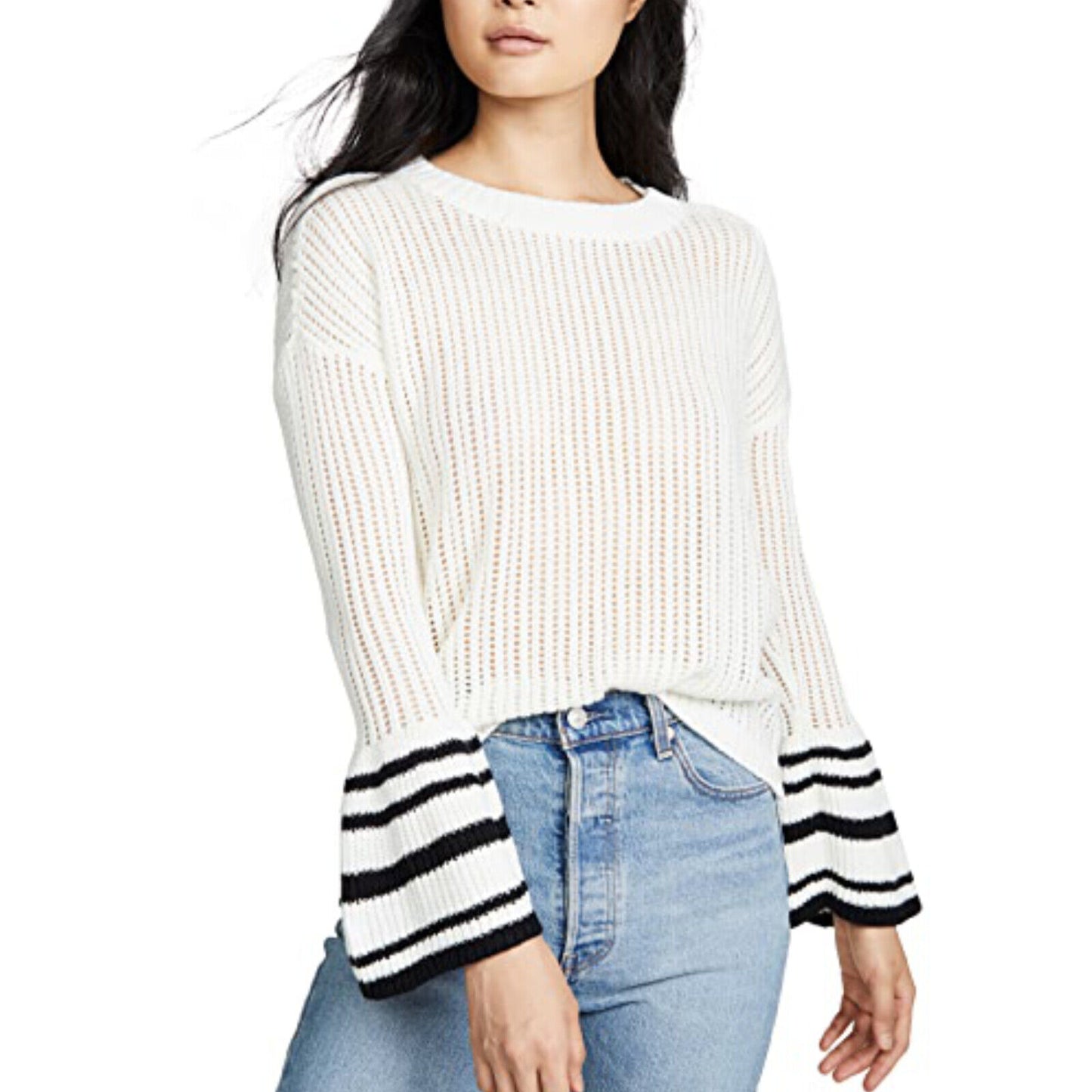 Jack By BB Dakota Women's Flare Stripe Sleeves Lightweight Knit Top Sweater