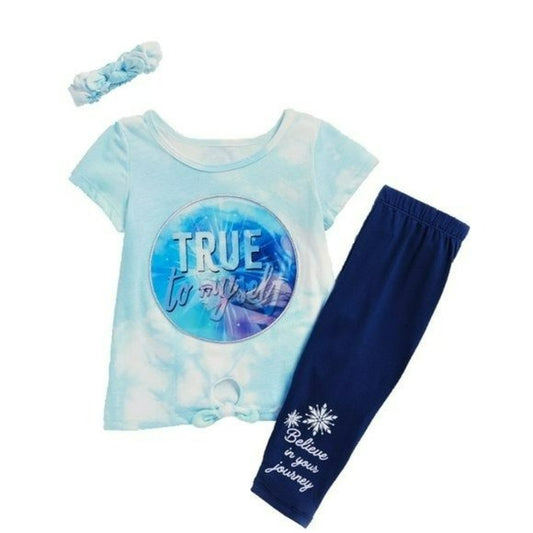 Disney Frozen Girl's 3-Pc Elsa Tie Dye Graphic Print Headband, Top, Leggings Set