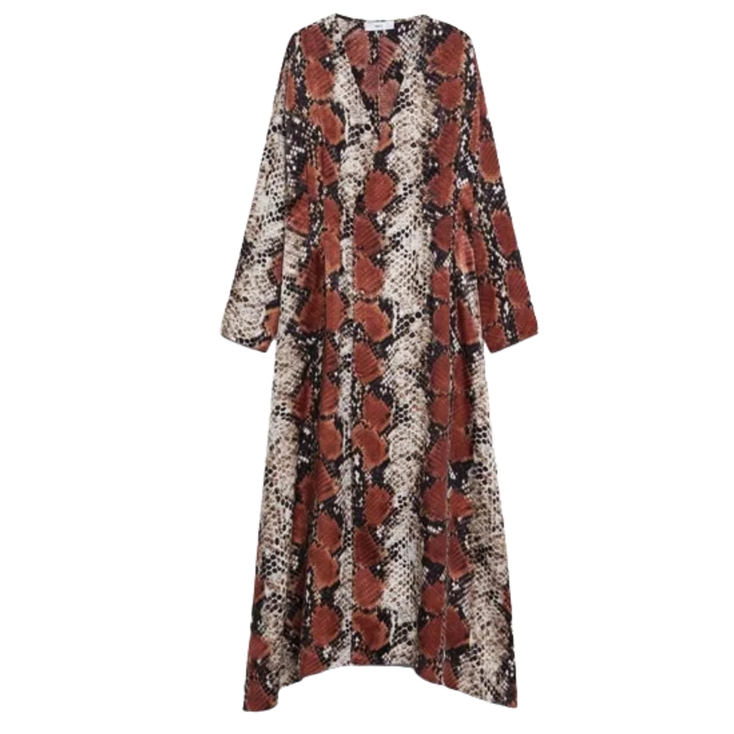 Mango Women's Snake Print Long Sleeve V Neck Button Front Maxi Shirt Dress