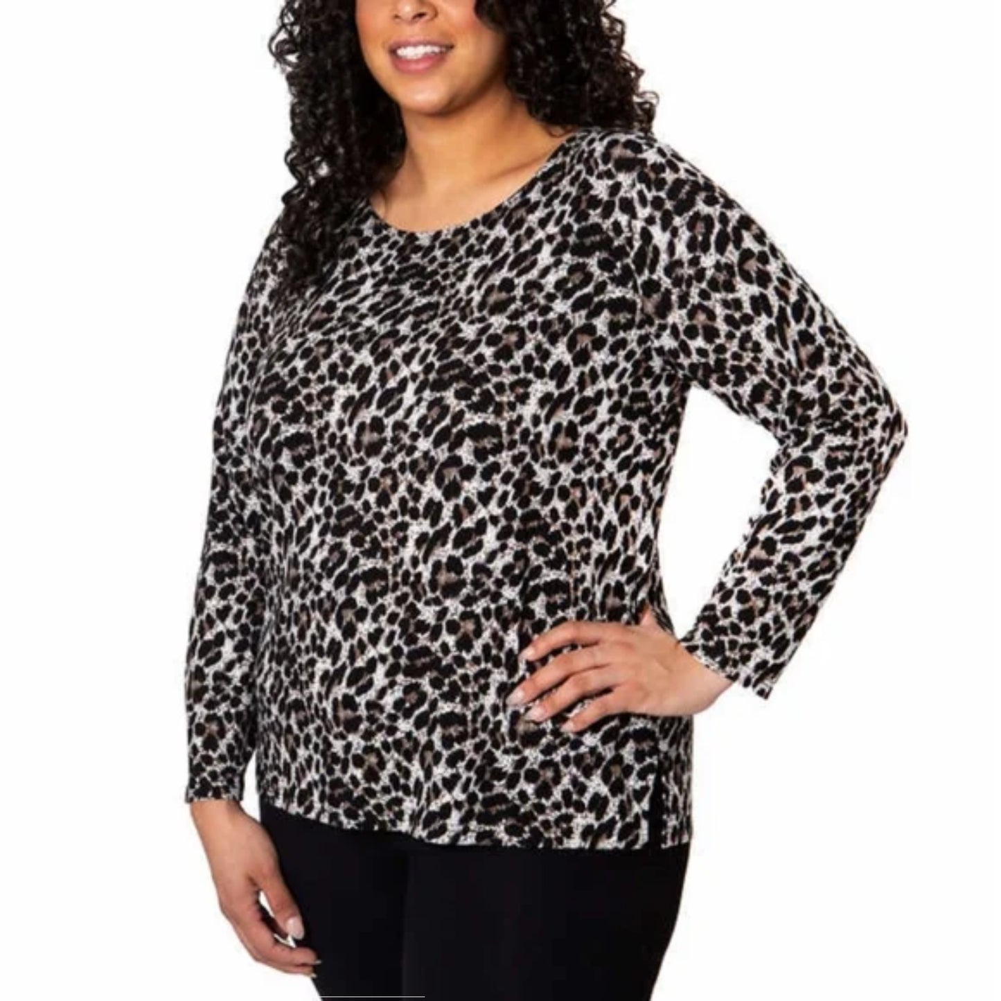 Mario Serrani Super Soft Leopard Print Tunic Long Sleeve Lightweight Top