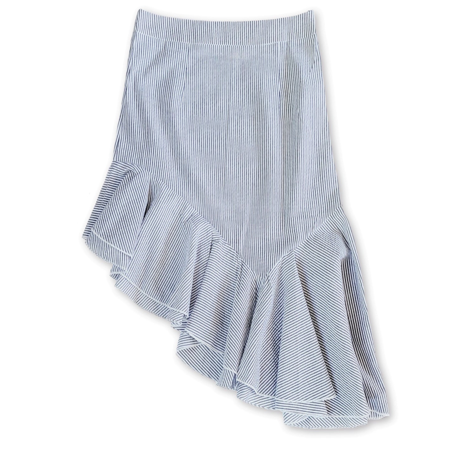POL Asymmetrical Ruffle Hem Pinstripe Cotton Mini Skirt