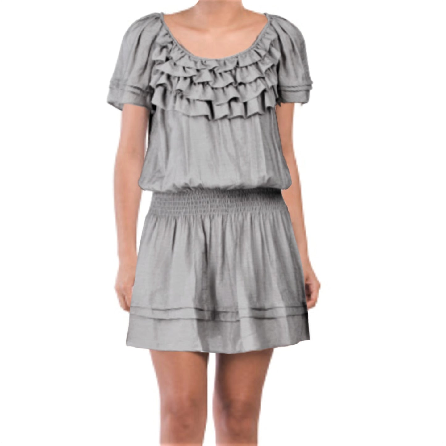 Vertigo Women's Ruffle Neckline Short Sleeve Mini Dress