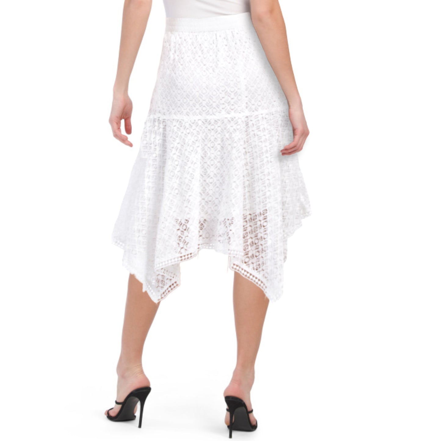 STUDIO WEST Lace Overlay Cotton Asymmetric Hem Midi Skirt