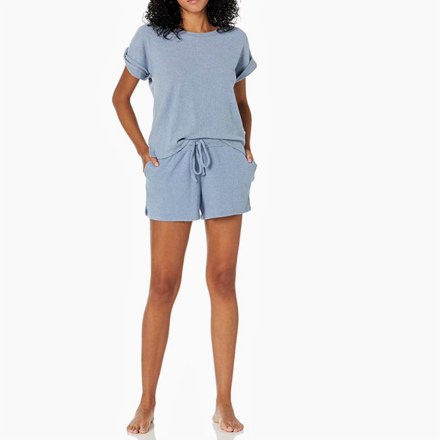 Lucky Brand Women's 2-Piece Ultra Soft Ribbed Hacci T-Shirt and Shorts Lounge PJ Set