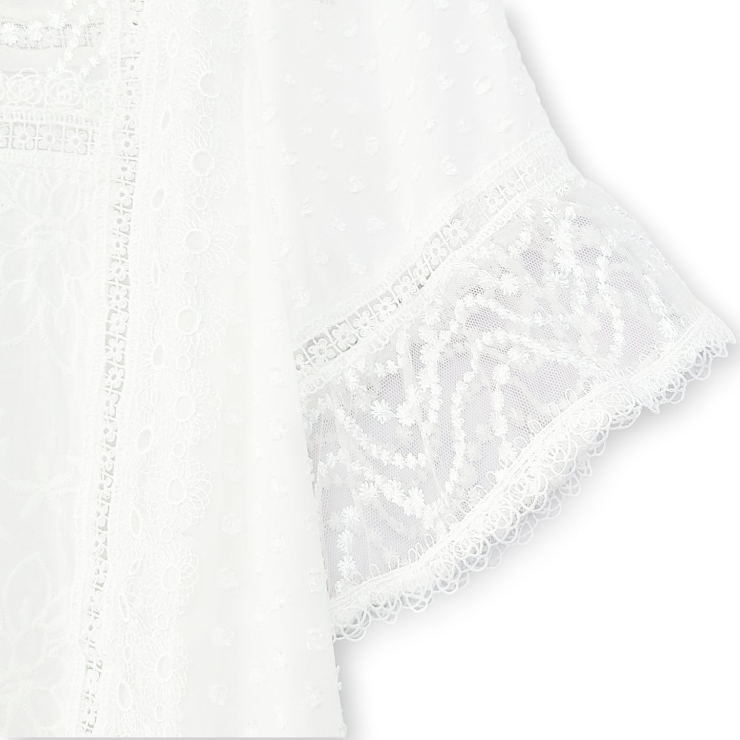 POL Lace and Swissdot Mock Neck Peplum Hem Blouse Top