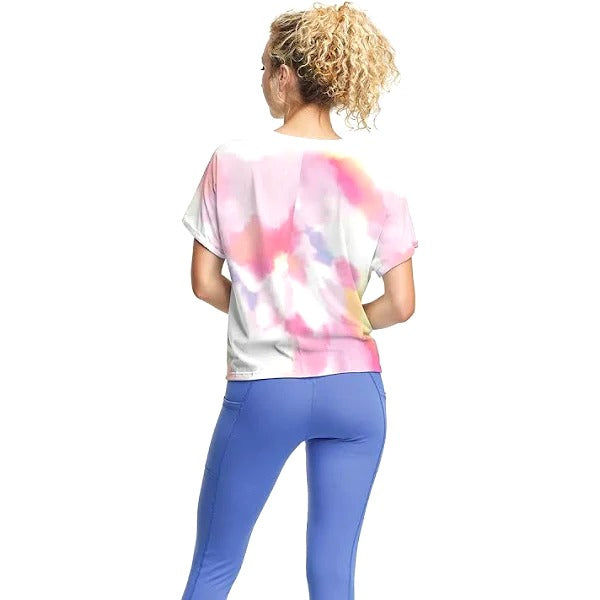 Champion Women's Tie-Dye Print Tie-Front Soft Cotton Blend Active Yoga T-Shirt