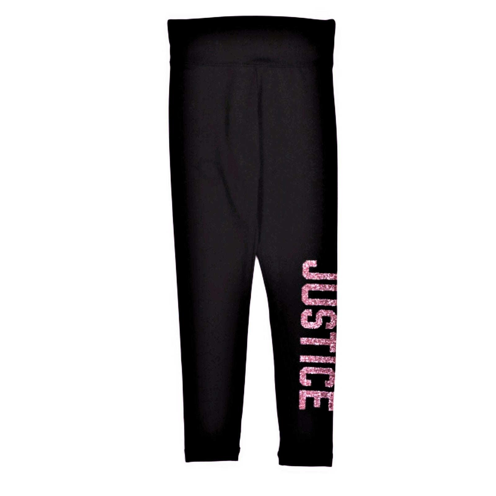 Justice Leggings Pants Glitter Logo Girls Sz 8 Black Rainbow Full Length  Stretch