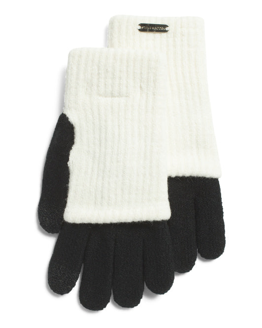 Steve Madden Women's Solid Ribbed Knit Cover Touch Screen Gloves