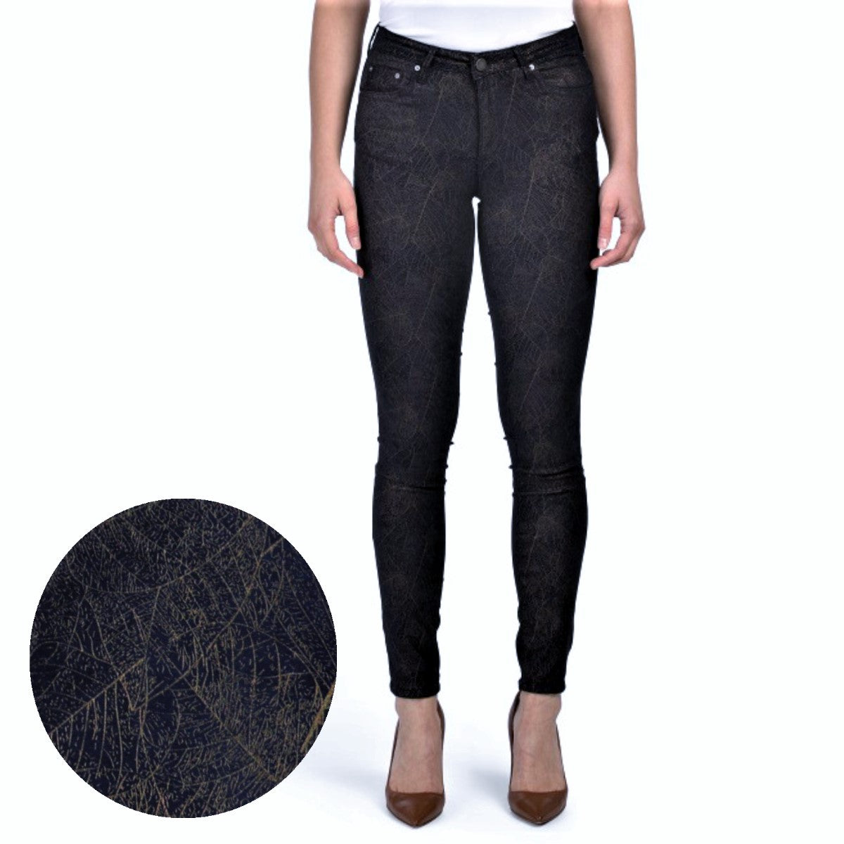 TRACTR Hi-Rise Foil Print Faux Suede Jeans