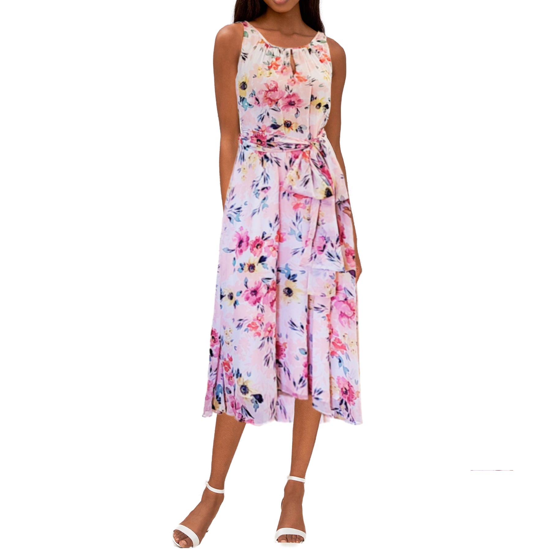 Nicole Miller Women's Halter Neck Floral Print Hi-Low Hem Midi Dress Nicole Miller Women's Halter Neck Floral Print Hi-Low Hem Midi Dress