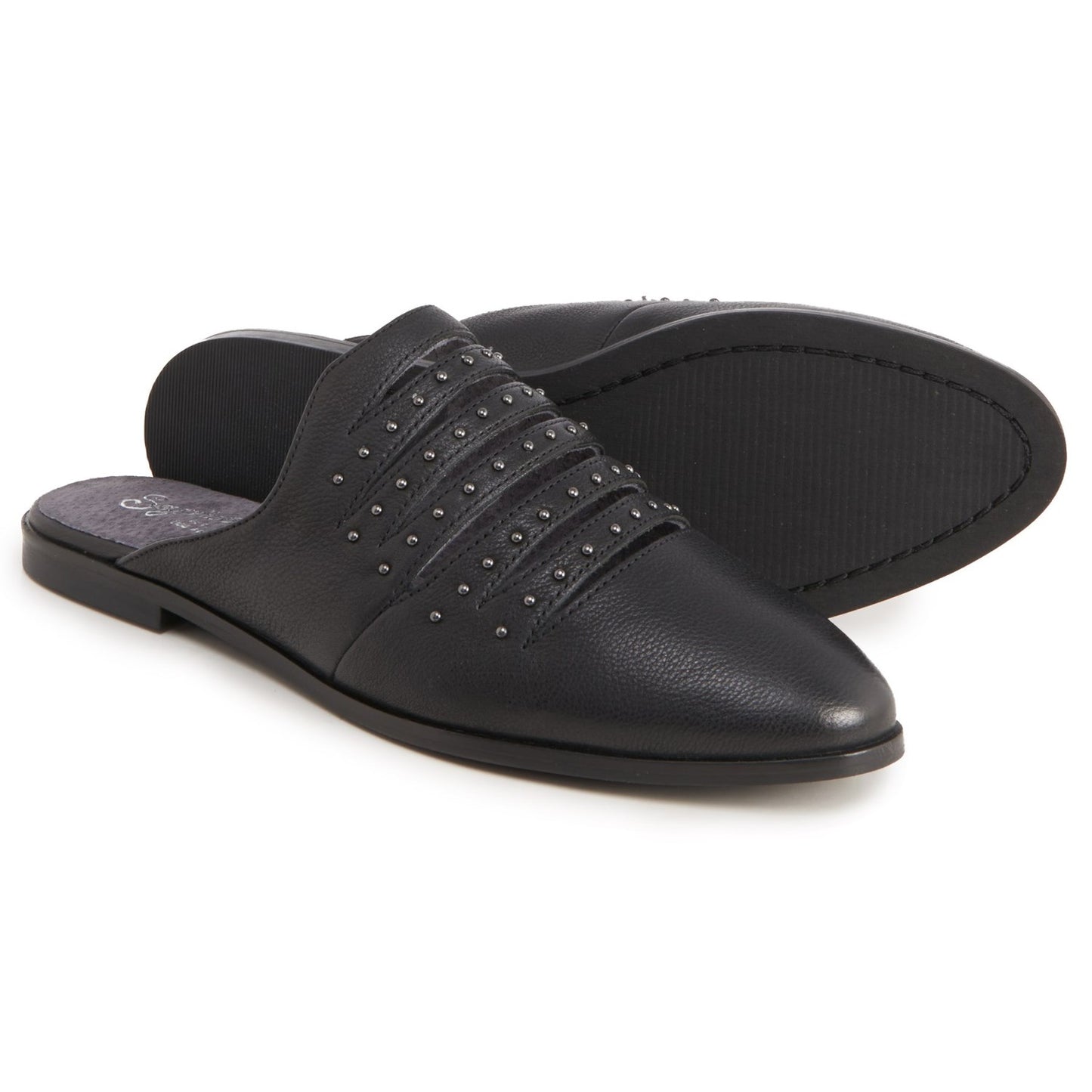 Seychelles Women's Leather Studs Embellished Cut Out Comfort Shoes Flat Slip-on Mules