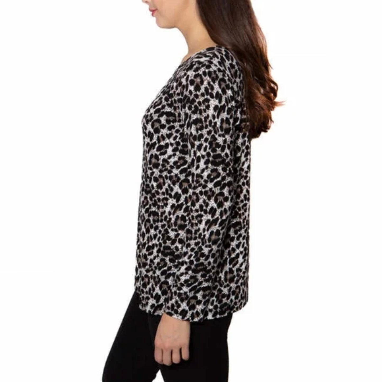 Mario Serrani Super Soft Leopard Print Tunic Long Sleeve Lightweight Top