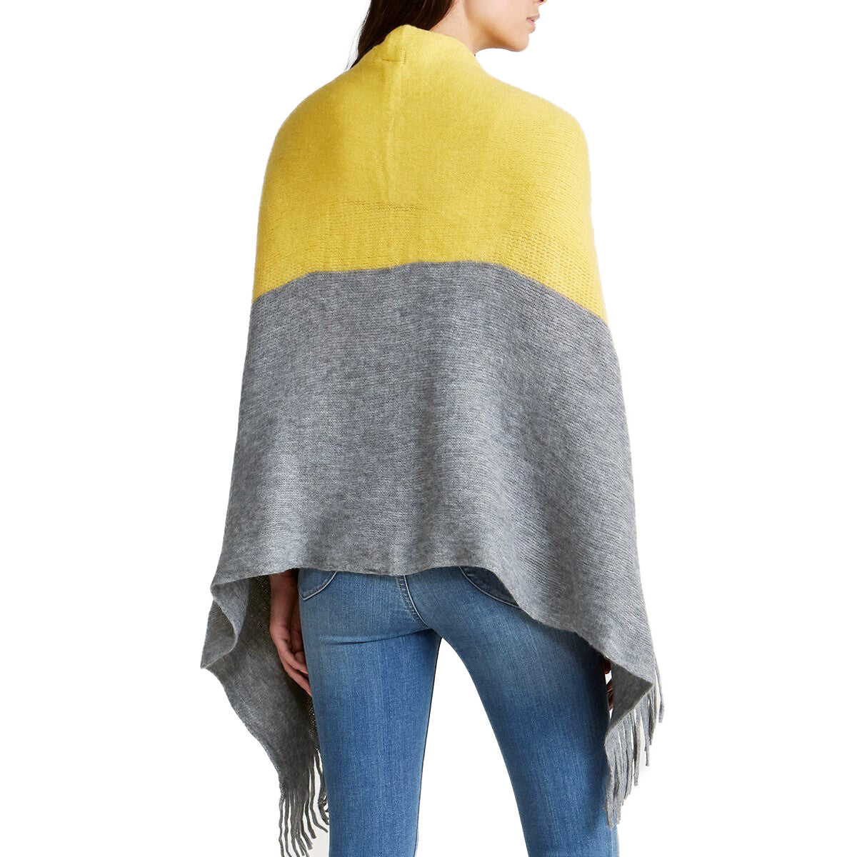 Steve Madden Women's Colorblock Zipper Front Knitted Fringe Wrap Shawl