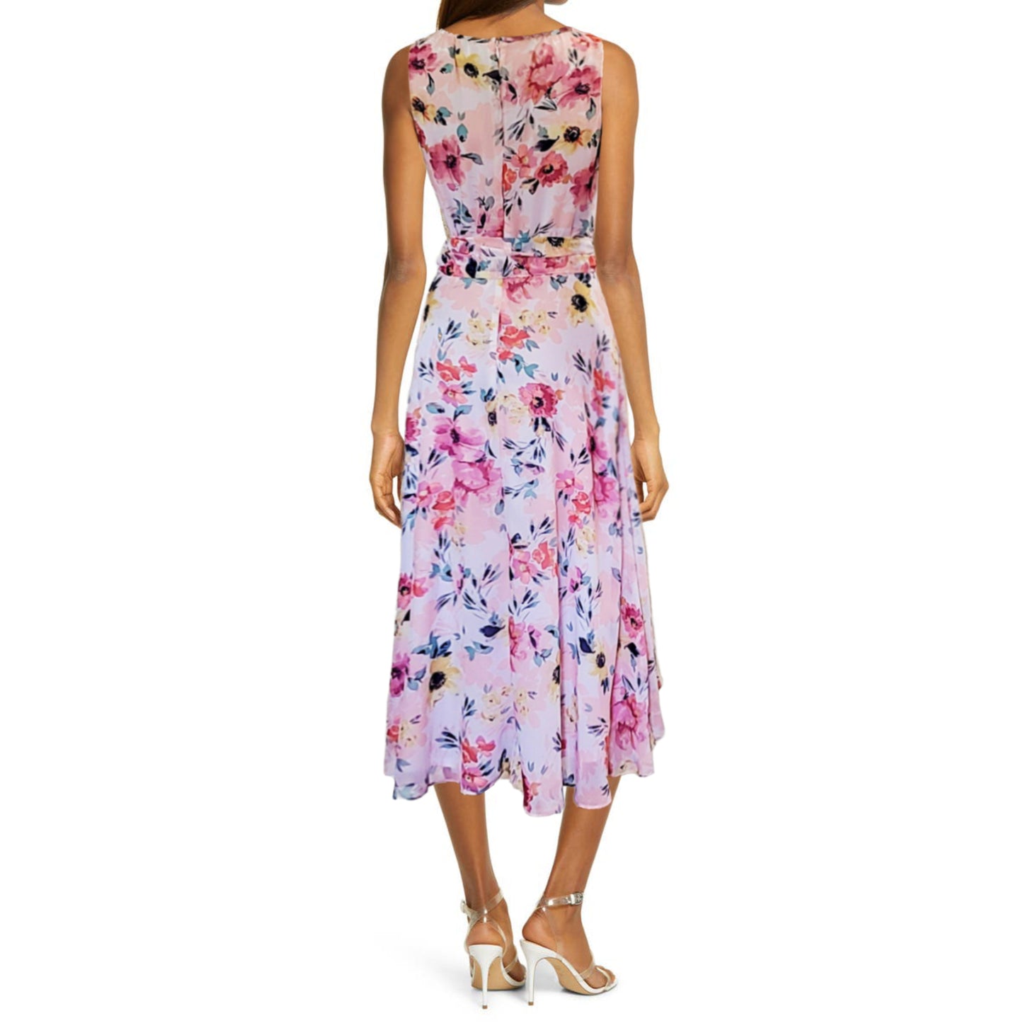 Nicole Miller Women's Halter Neck Floral Print Hi-low Hem Midi Dress