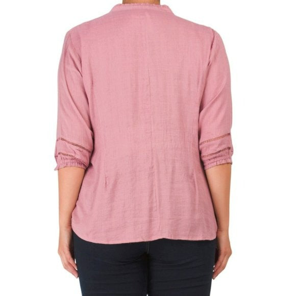 FORGOTTEN GRACE Plus Lace Button Front Cotton Tunic Top